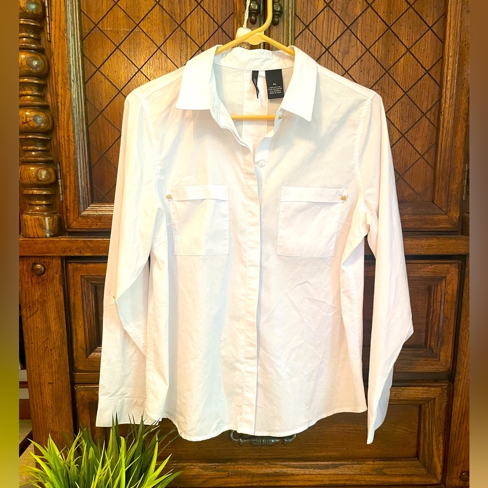 Size Petite L White Button Down With Button Down … - image 1